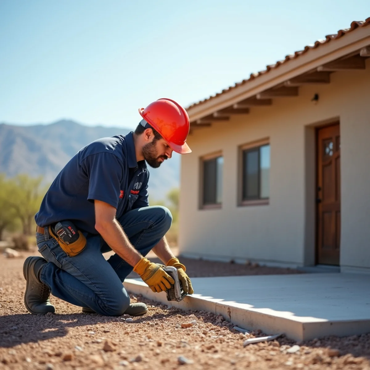 Restoration technician inspecting residential foundation in Bunkerville Nevada