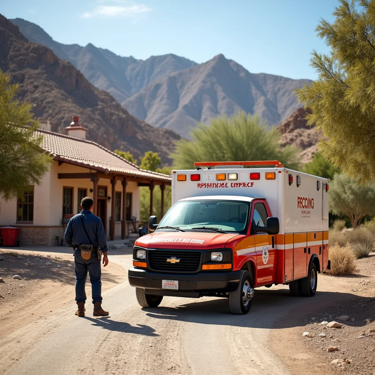 Restoration service van parked in historic railroad community of Caliente Nevada