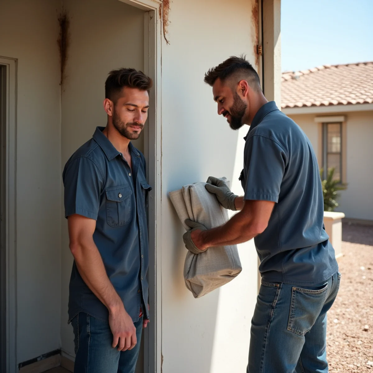 Restoration technicians removing smoke-damaged drywall and packaging debris across Las Vegas