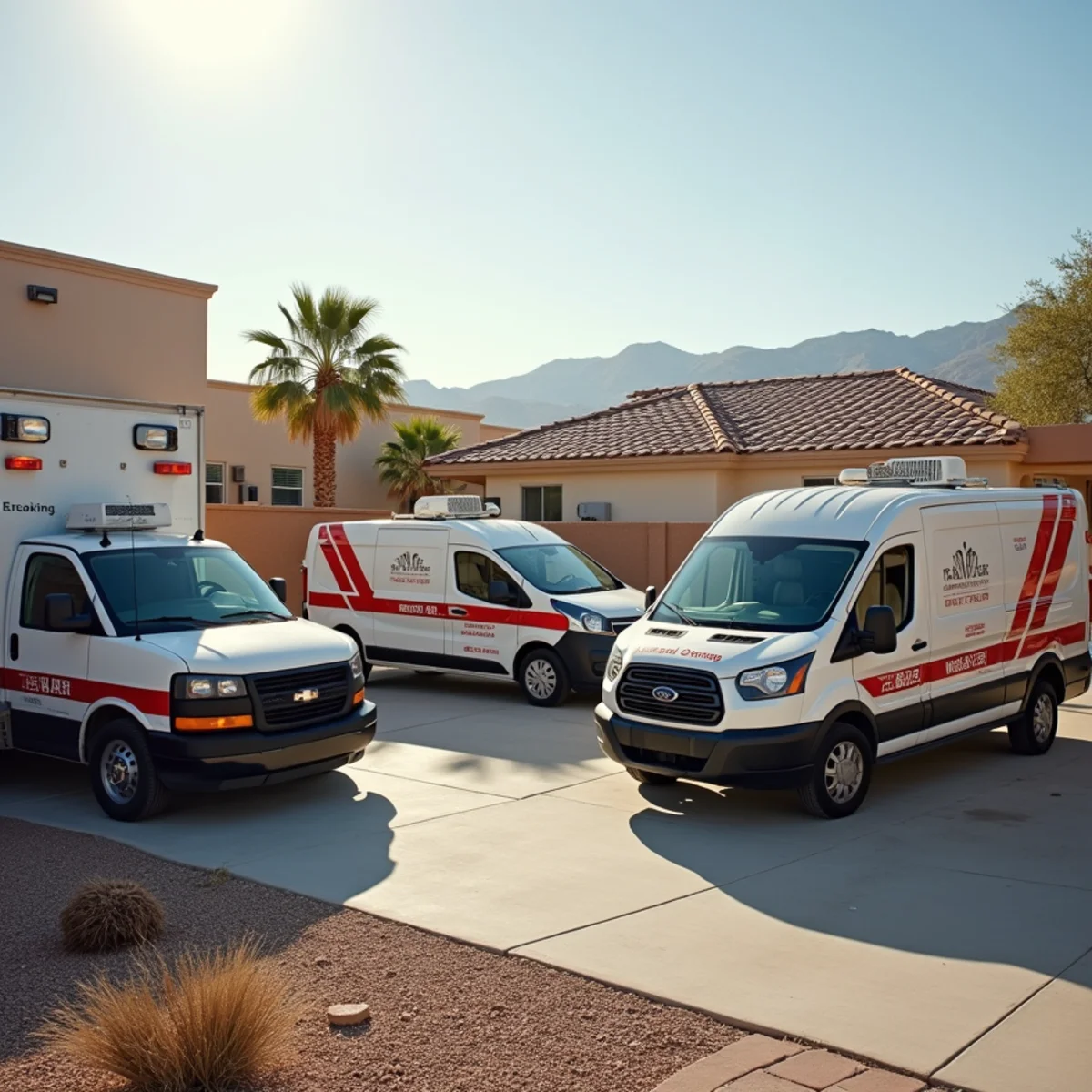 Commercial emergency restoration vehicle fleet staged at Las Vegas dispatch center