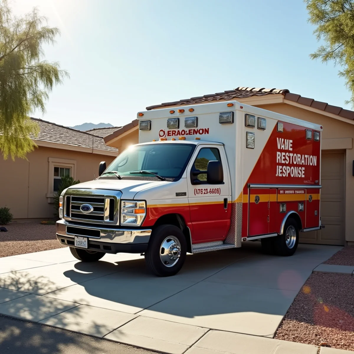 Emergency restoration vehicle staged at Indian Springs home
