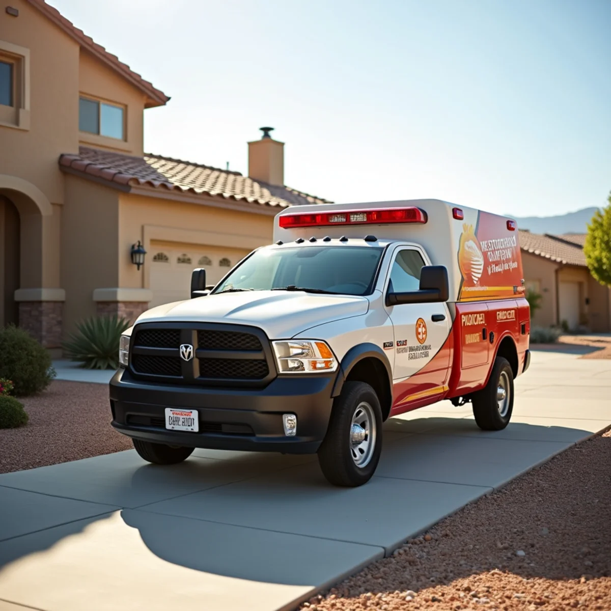 Emergency restoration vehicle staged at Lincoln County home