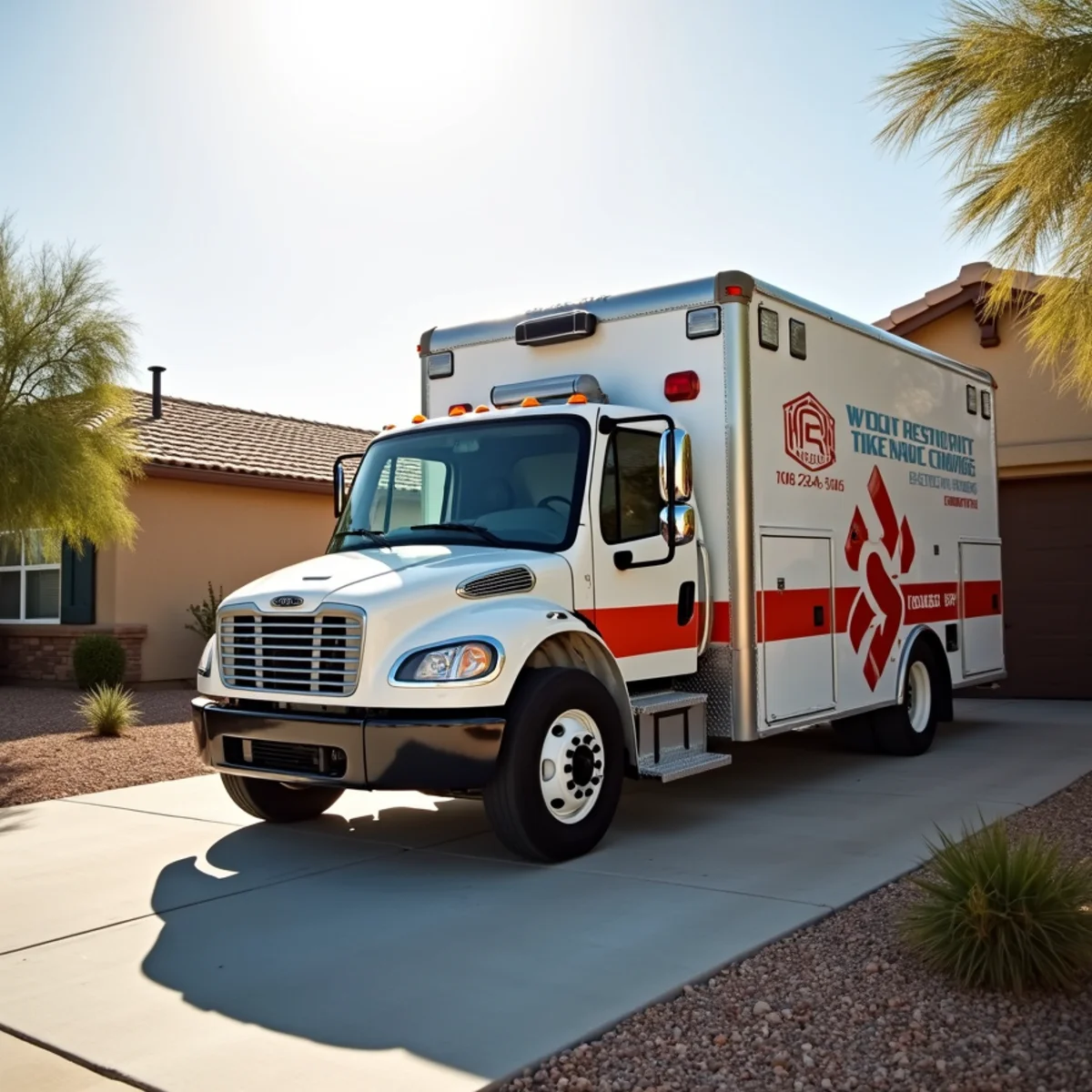 Emergency restoration vehicle staged at Nye County home