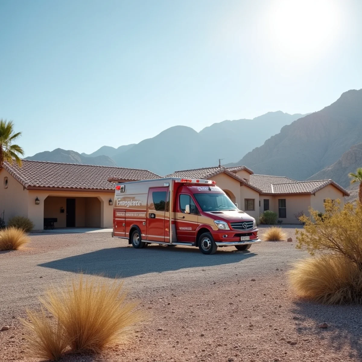 Restoration vehicle staged at rural ranch-style residential property in Pahrump Nevada