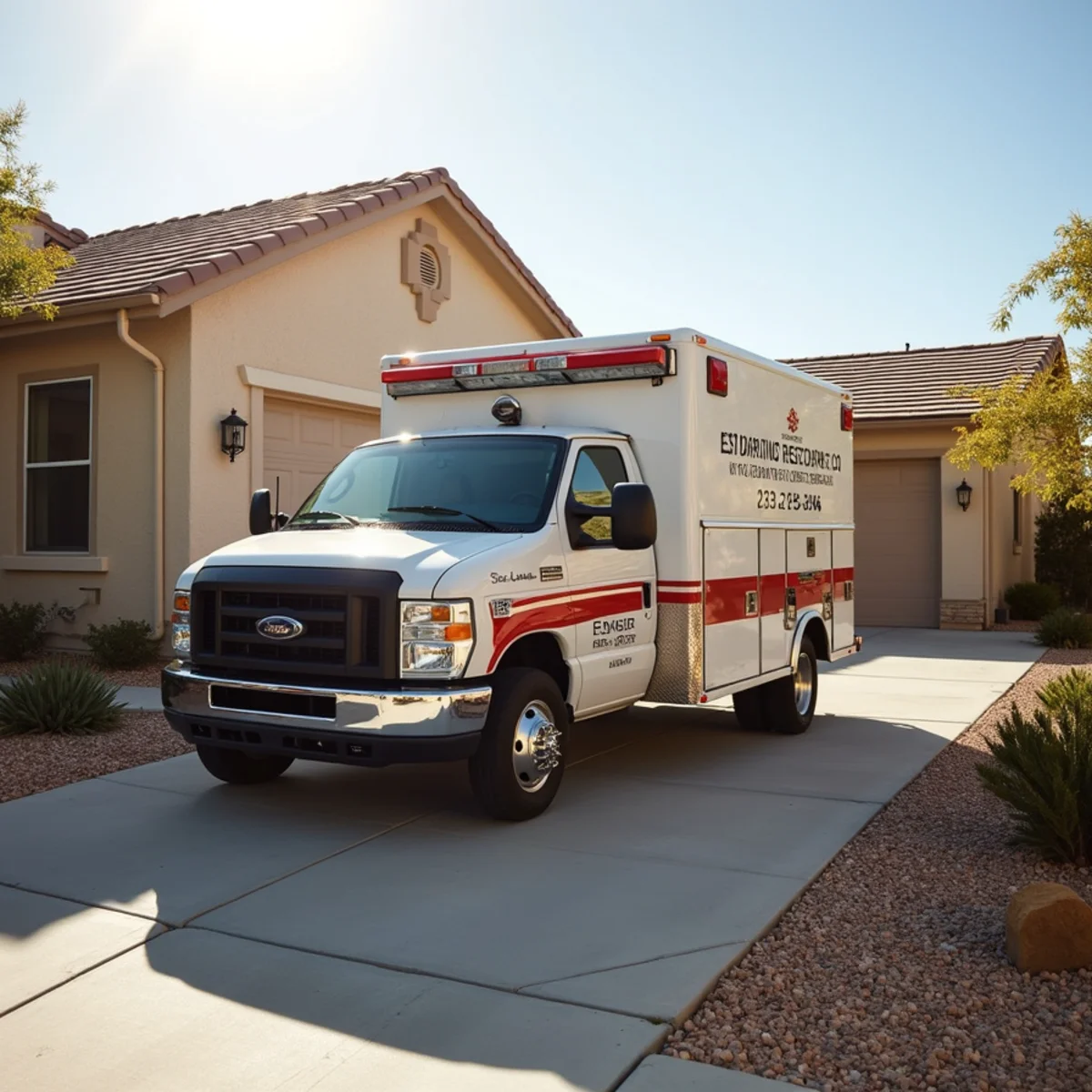 Emergency restoration vehicle staged at Sandy Valley home