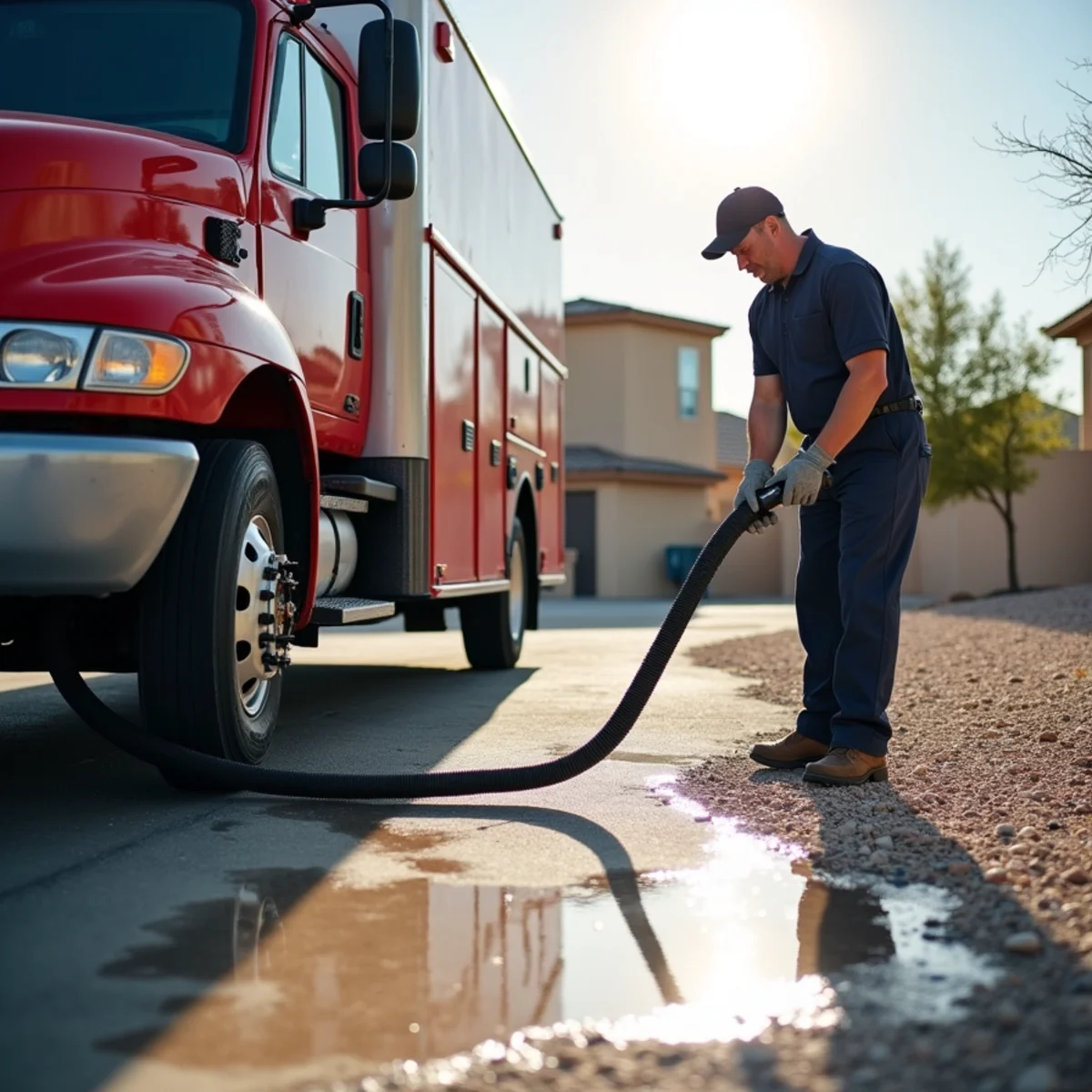 High-volume water extraction wand removing water from damaged residential flooring
