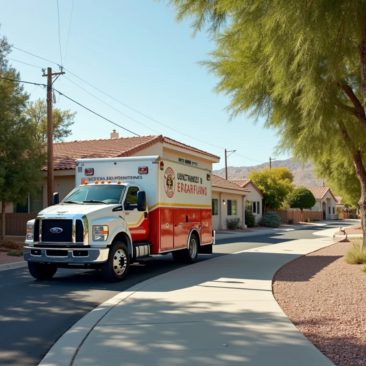 Restoration response vehicle staged at mid-century ranch home in Winchester Nevada